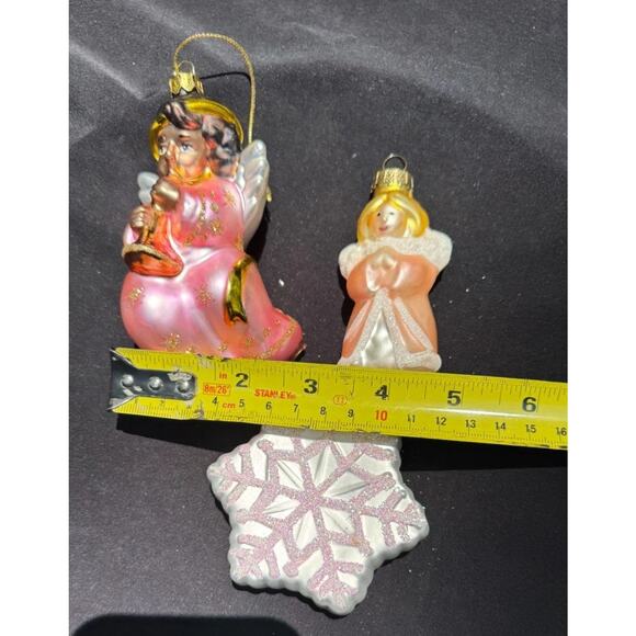 Vintage Blown Glass Angel & Snowflake Ornaments Gold Lot Of 3 -OR3 - Picture 4 of 8